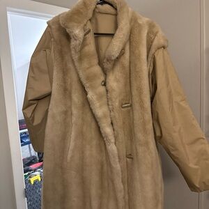 Cream Teddy Coat with Nylon Sleeves